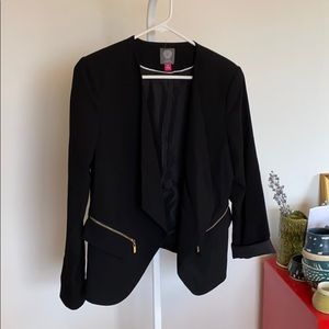 Drape front black blazer